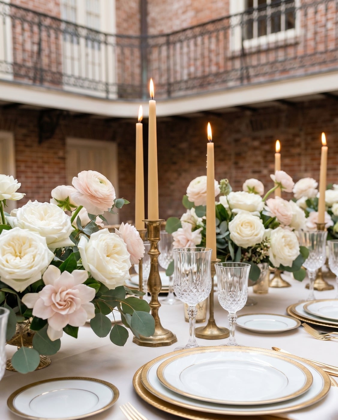 Elegant wedding tablescape with florals
